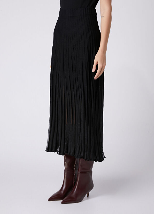 Beymen Club Black Pleated Midi Knit Skirt - 3