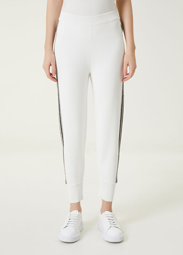 Beymen Club Beyaz Simli Şerit Detaylı Triko Pantolon - 2