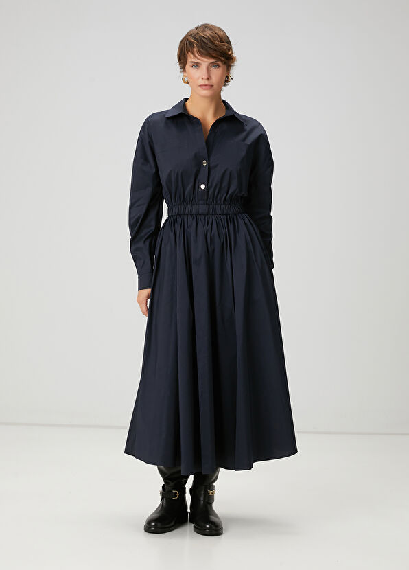 Beymen Club Dark Navy Midi Taffeta Shirt Dress - 1