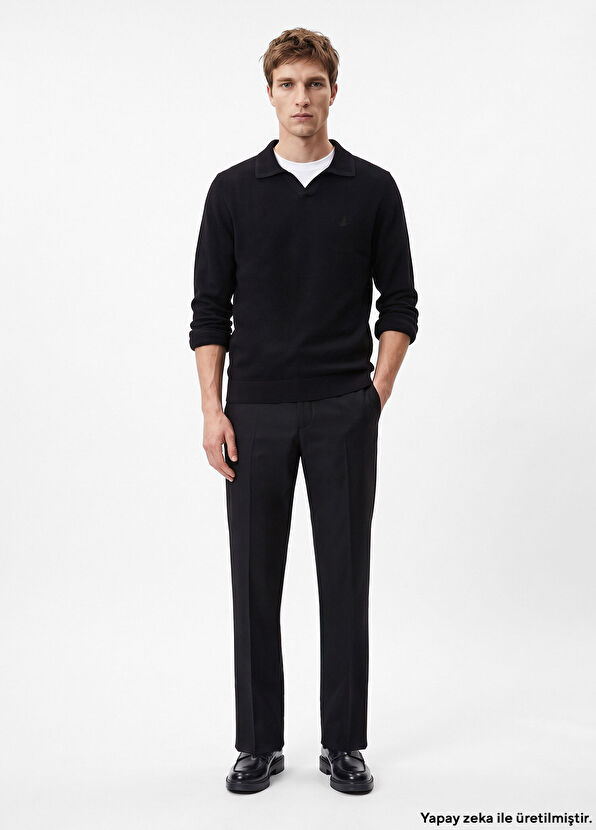 Beymen Club Straight Fit Siyah İnce Kaşe Yün Pantolon - 1