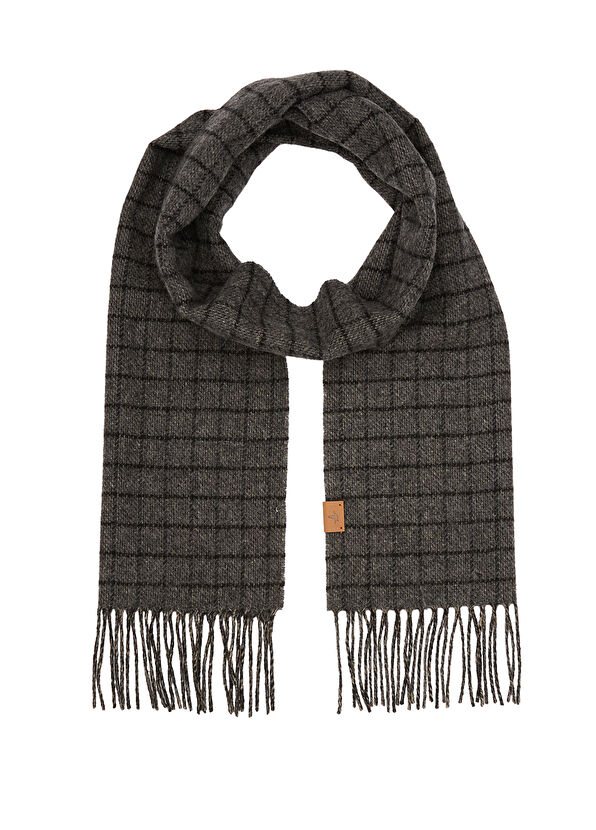 Beymen Club Grey Square Patterned Men's Wool Scarf - 2