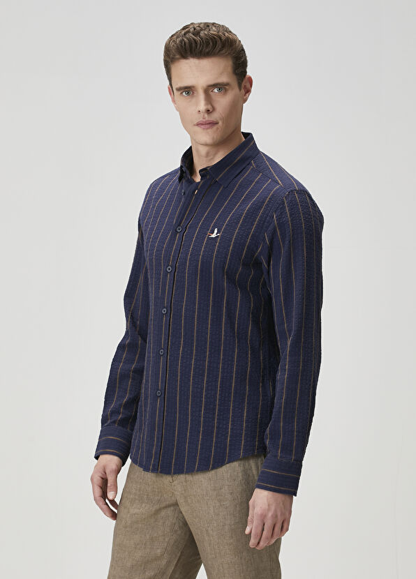 Beymen Club Comfort Fit Navy Blue Striped Shirt - 4