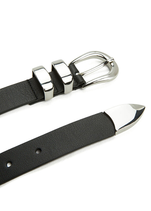 Beymen Club Black Double Metal Bridge Women's Leather Belt - 2