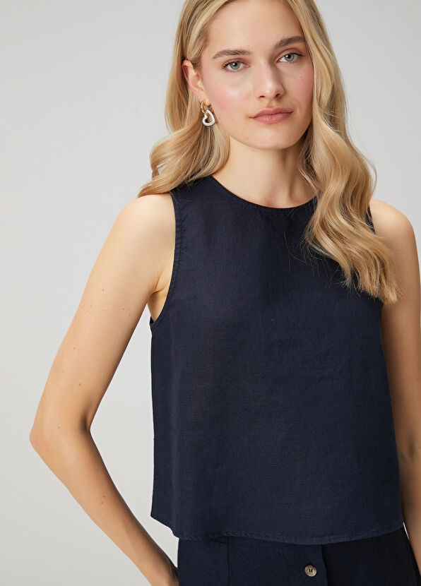 Beymen Club Lacivert Kolsuz Keten Bluz - 2