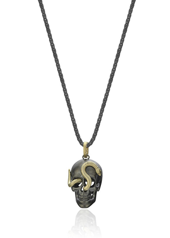 Melie Jewelry Skull & Snake 925 Ayar Gümüş Erkek Kolye - 1