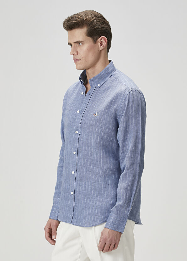 Beymen Club Comfort Fit Blue Linen Shirt - 4