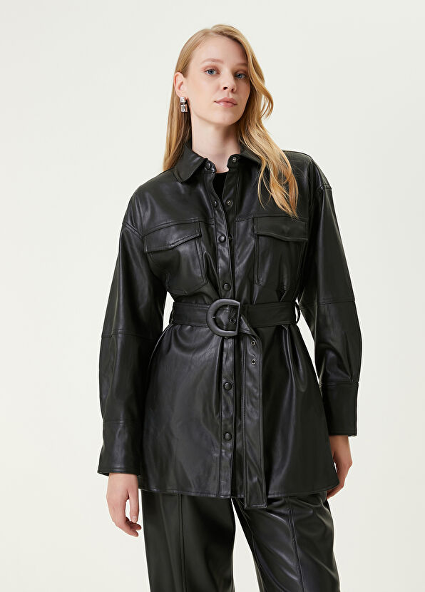 Beymen Club Siyah Kemerli Suni Deri Dış Gömlek - 1