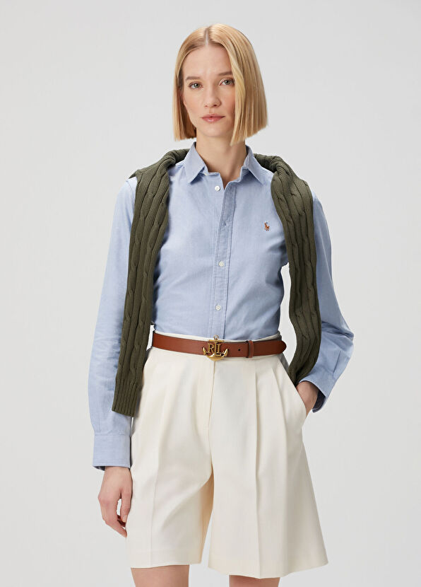 Custom Fit Mavi Oxford Gömlek - Görsel 2