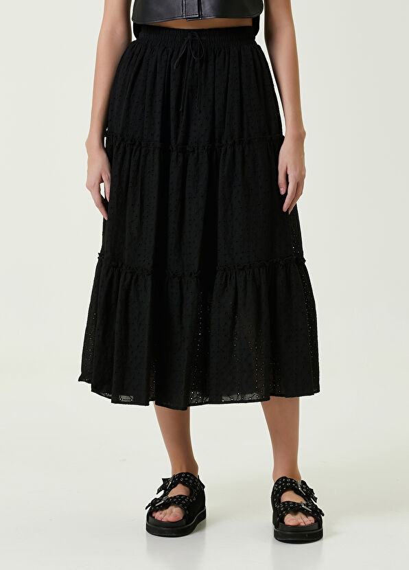 Beymen Club Black Lace-Up Embroidered Midi Skirt - 2