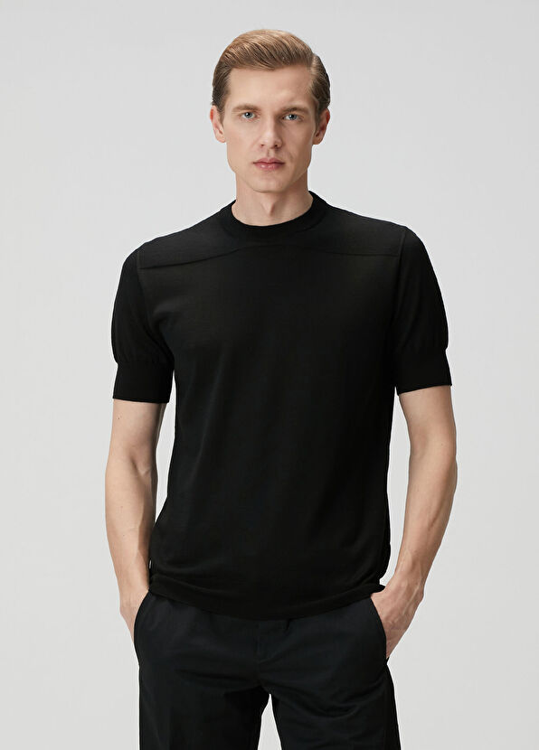 Jil Sander Siyah Kısa Kollu Yün Triko - 1