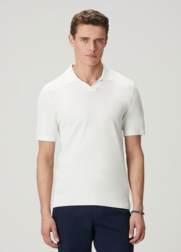 Beymen Club White Textured Short Sleeve Sweater - 1