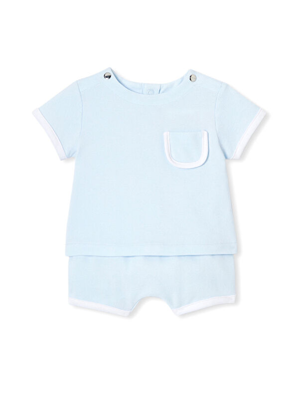 Jacadi Paris Mavi Pamuklu Kısa Kollu T-Shirt ve Şort Erkek Bebek 2'li Set  - 1