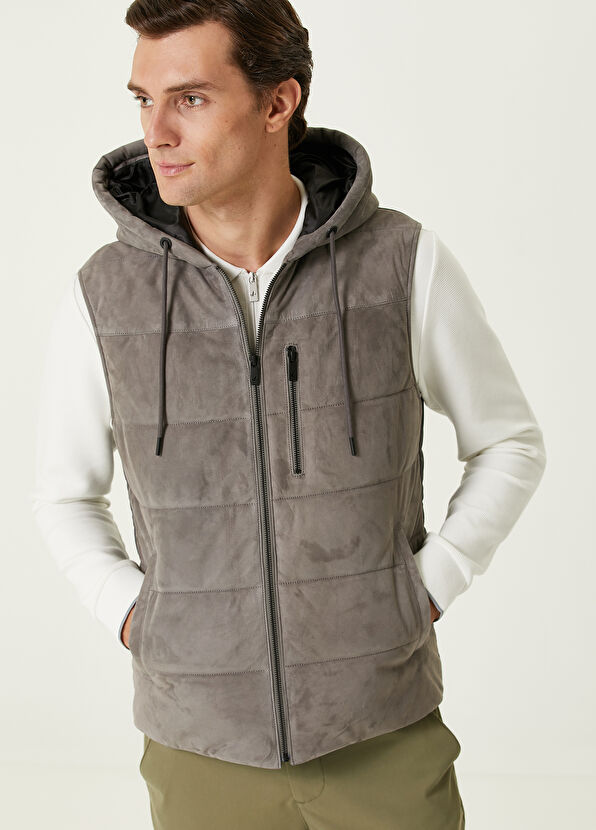 Beymen Club Antrasit Kapüşonlu Deri Yelek - 2