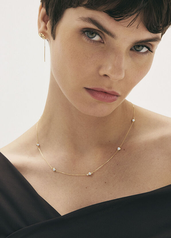 Orena Jewelry Station Pırlanta Taşlı 14 Ayar Altın Kadın Kolye - 2