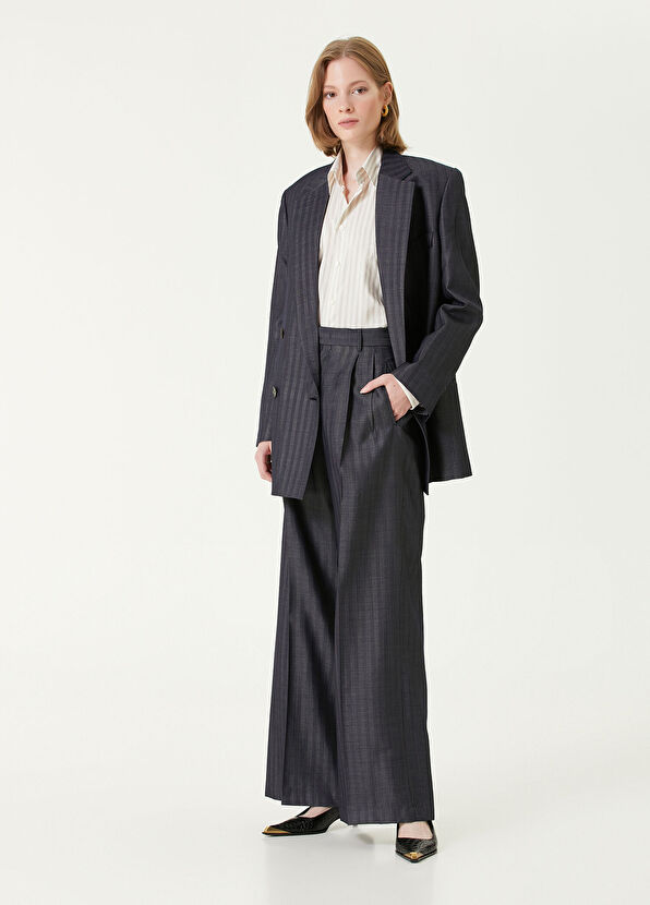 Etro Koyu Mavi Çizgili Yün Pantolon - 1