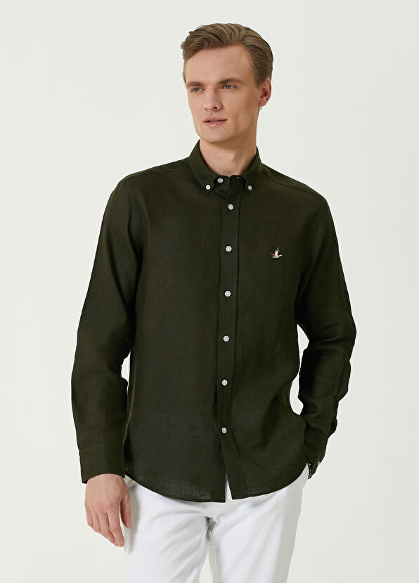 Beymen Club Comfort Fit Haki Keten Gömlek - 1