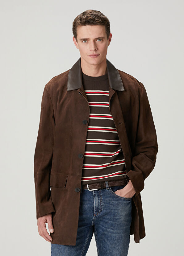Beymen Club Koyu Kahverengi Yakası Deri Garnili Süet Ceket - 2