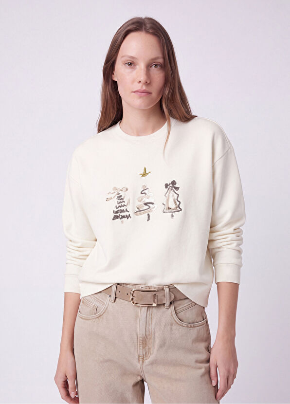 Beymen Club Off-White Embroidered Sweater - 3