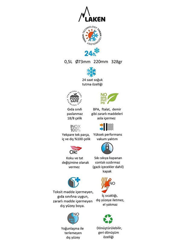 Laken Summit Çelik 18/8 Siyah Termos 0,50 Lt - 3