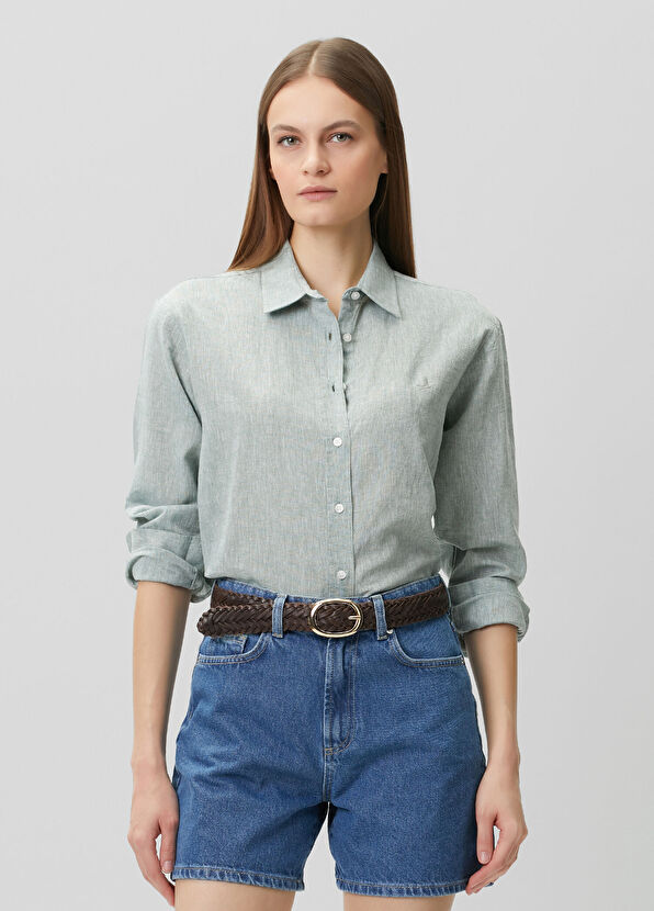 Beymen Club Su Yeşili Keten Gömlek - 1