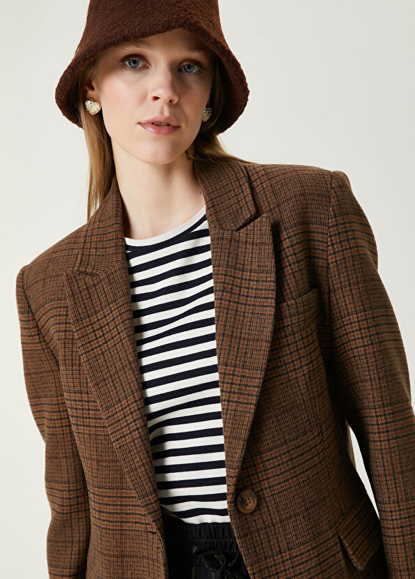 Beymen Club Kahverengi Ekoseli Yün Ceket - 2