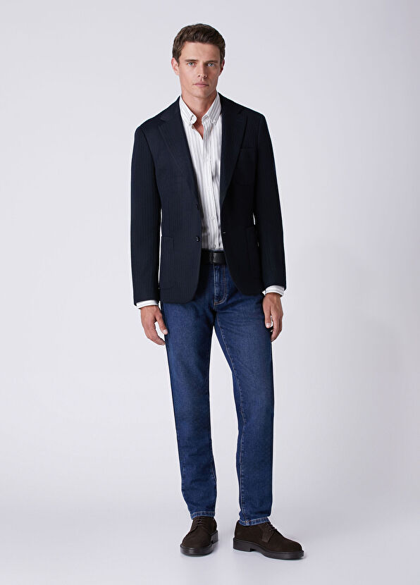 Beymen Club Beyaz Gri Comfort Fit Çizgili Oxford Gömlek - 3