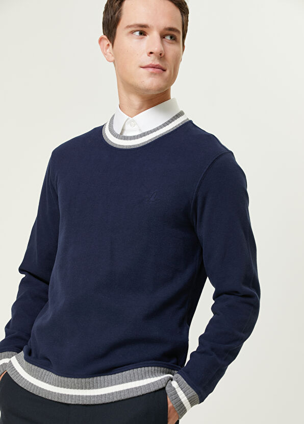 Beymen Club Navy Blue Collar Ribbed Sweatshirt - 2