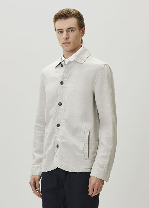Beymen Club Gri Parça Boya Düğmeli Keten Dış Gömlek - 4