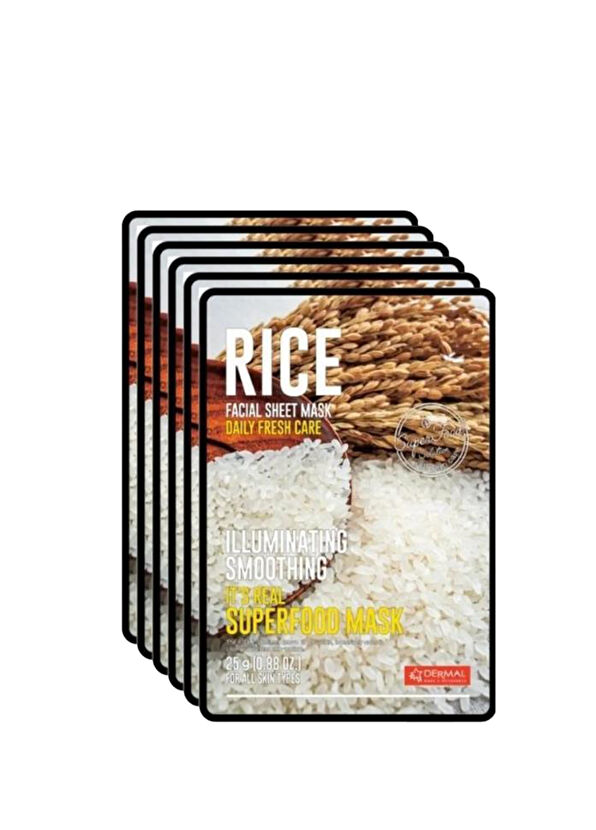 Dermal Rıce Facial Sheet Mask Aydınlatıcı ve Pürüzsüzleştirici Superfood Pirinç Yüz Maskesi 5'li Set 25 gr - 1