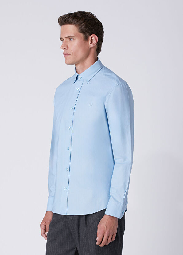 Beymen Club Açık Mavi Parça Boya Comfort Fit Oxford Gömlek - 4