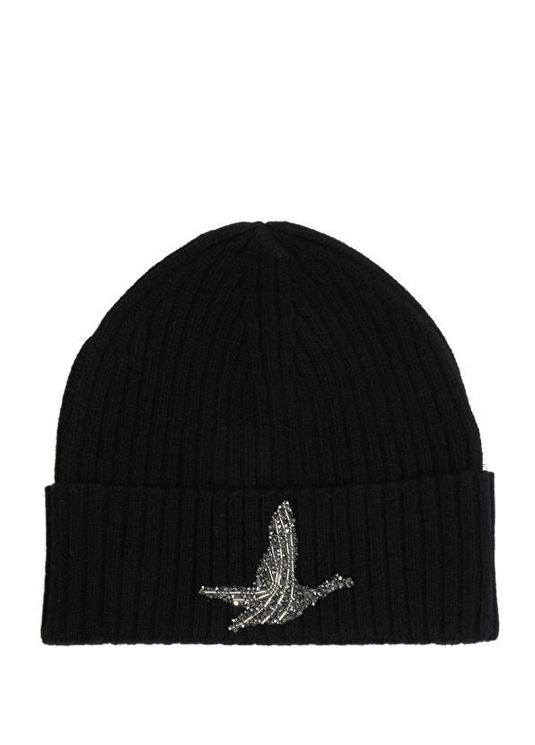 Beymen Club Black Shiny Goose Logo Women's Wool Beanie - 1
