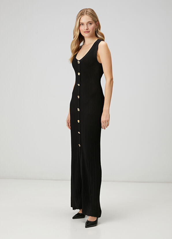 Beymen Club Black Amorphous Button-Down Maxi Knit Dress - 1