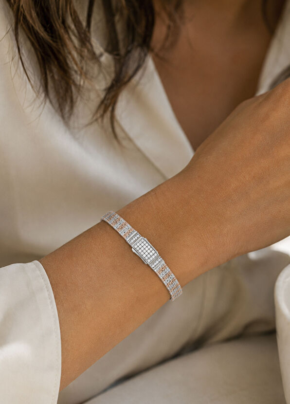 Orena Jewelry Dualis White 925 Sterling Silver White Stone Women's Bracelet - 2