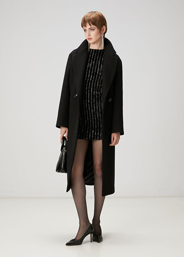 Beymen Club Siyah Çizgili Mini Kadife Kokteyl Elbise - 2