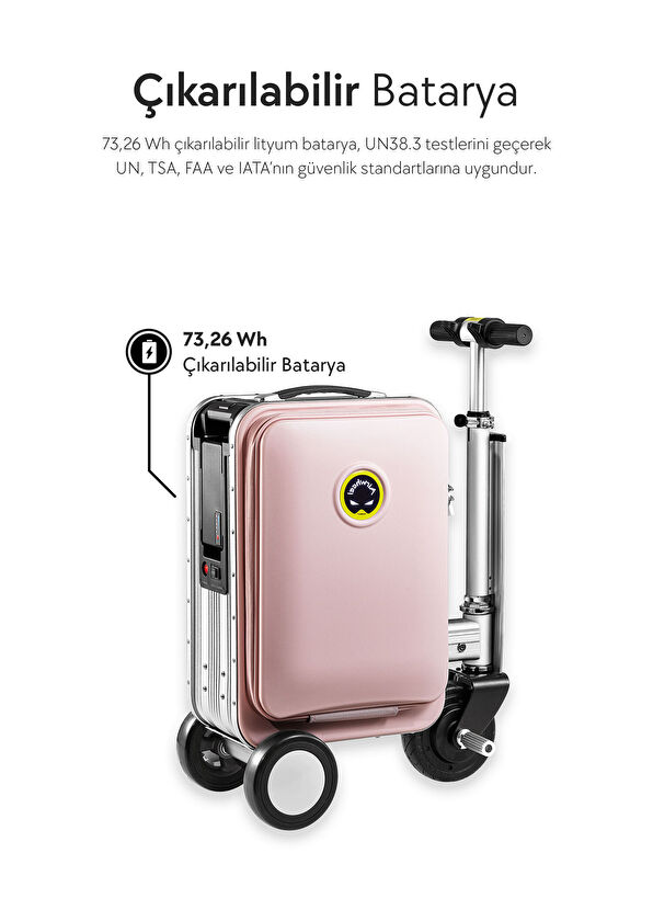 SE3S Pembe Kabin Boy Elektrikli Binilebilir Scooter Valiz - Görsel 4