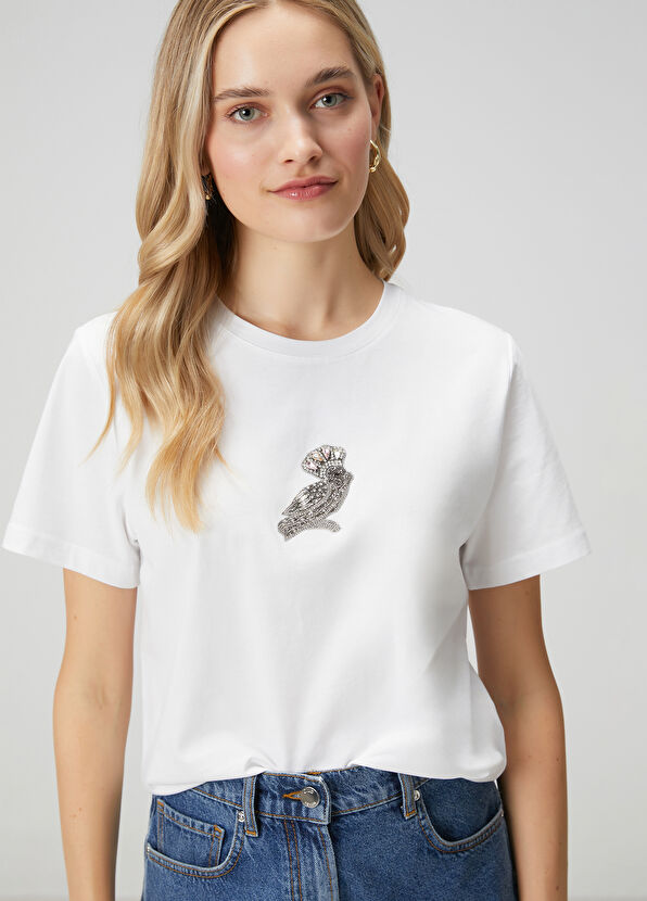 Beymen Club Kırık Beyaz Taş İşlemeli T-shirt - 2