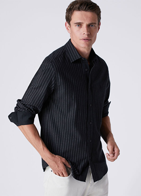 Beymen Club Comfort Fit Black Wool Blend Flannel Shirt - 2
