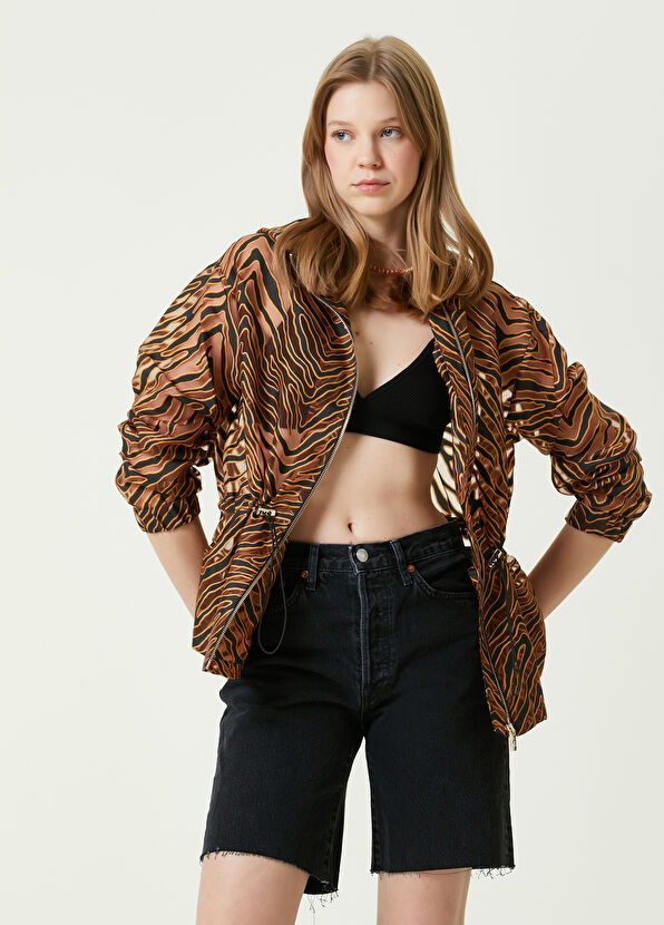 Beymen Club Mink Hooded Zebra Patterned Coat - 1