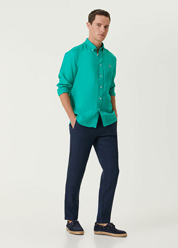 Beymen Club Comfort Fit Green Linen Shirt - 3