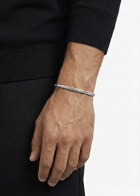 Kaplan Charm Delta Beyaz Altın Kaplama 925 Ayar Gümüş Erkek Bileklik - Görsel 3