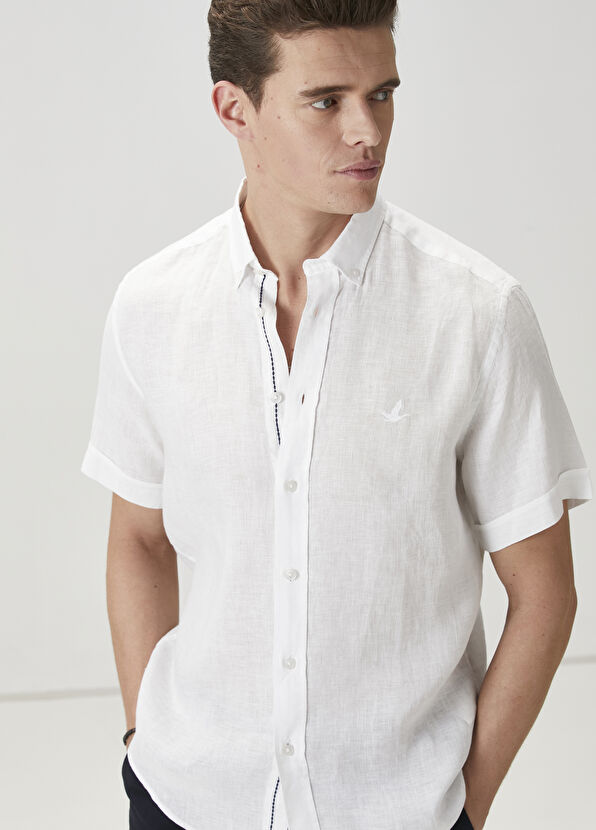 Beymen Club Comfort Fit Beyaz Keten Gömlek - 2