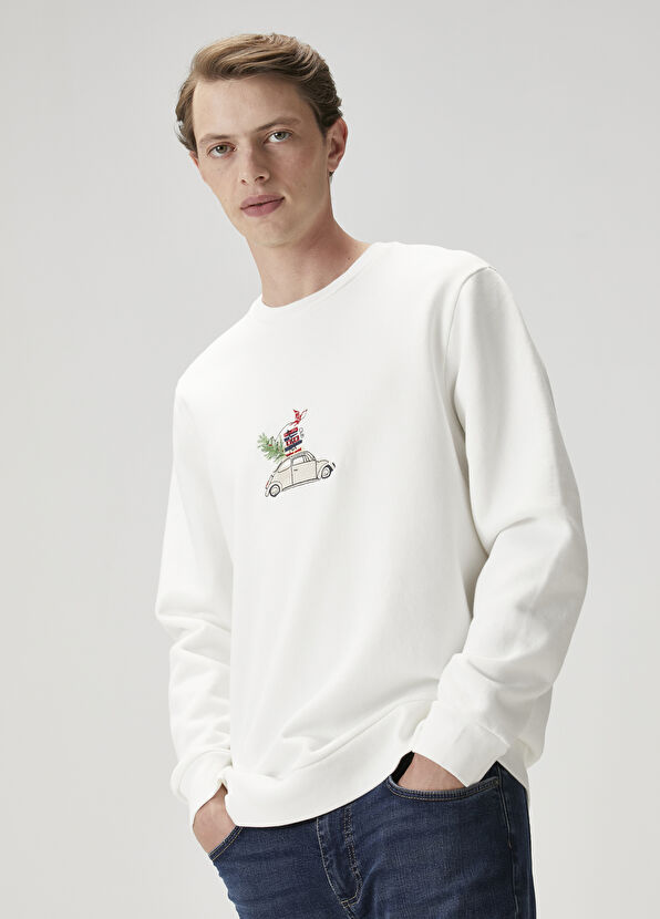 Beymen Club Ecru Car Embroidered Sweatshirt - 4