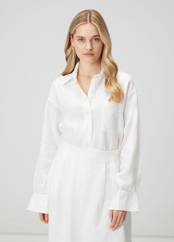 Beymen Club Oversize Off-White Linen Shirt - 1