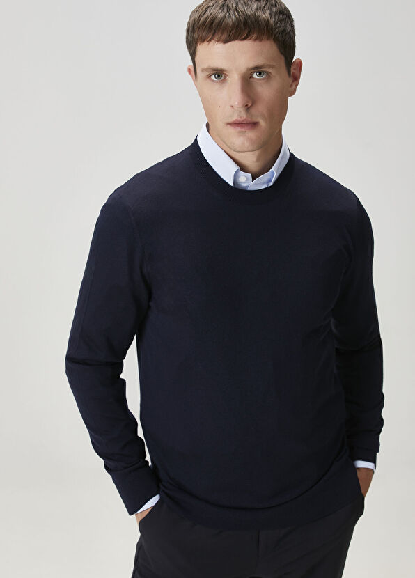 Lacivert Yün Kazak - Görsel 4