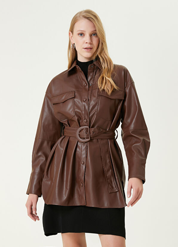 Beymen Club Konyak Kemerli Suni Deri Dış Gömlek - 1
