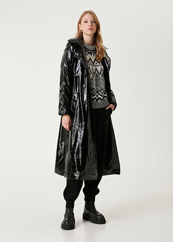 Beymen Club Siyah Jersey Kapüsonlu Rugan Pardösü - 4