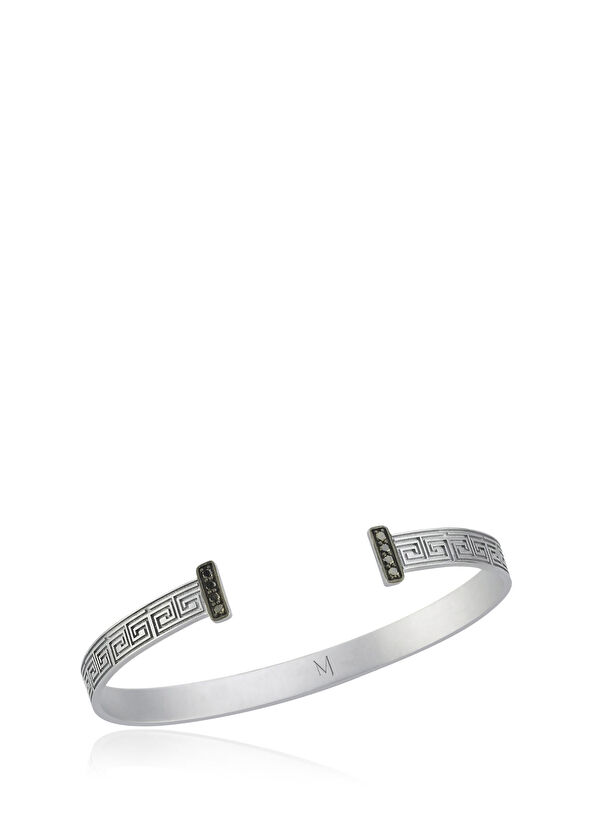 Melie Jewelry Marcus 925 Ayar Gümüş Siyah Pırlantalı Erkek Bileklik - 1