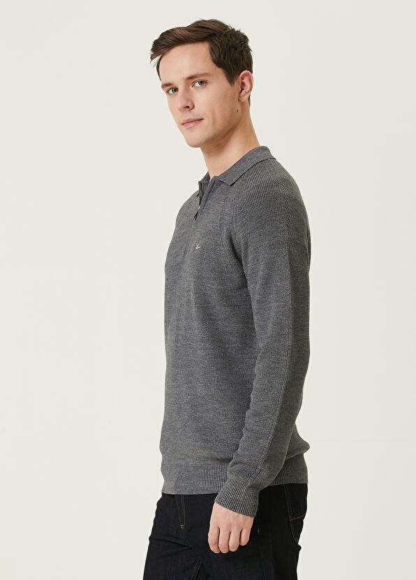 Beymen Club Antrasit Melanj Polo Yaka Yün Triko - 4