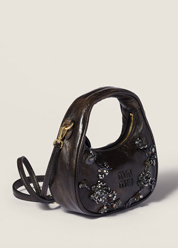 Miu Miu Wander İşlemeli Kahverengi Deri Kadın Mini El Çantası - 4