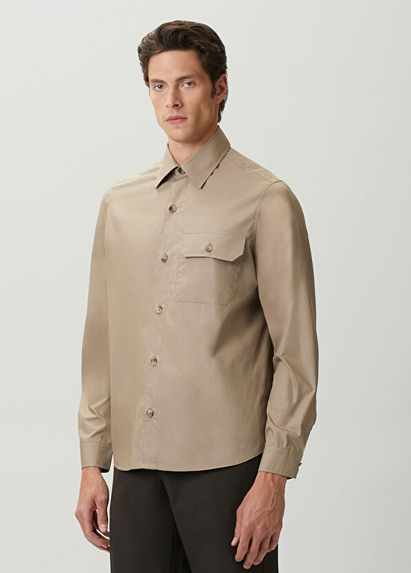 Beymen Club Relax Fit Mink Single Pocket Button-Down Shirt - 4
